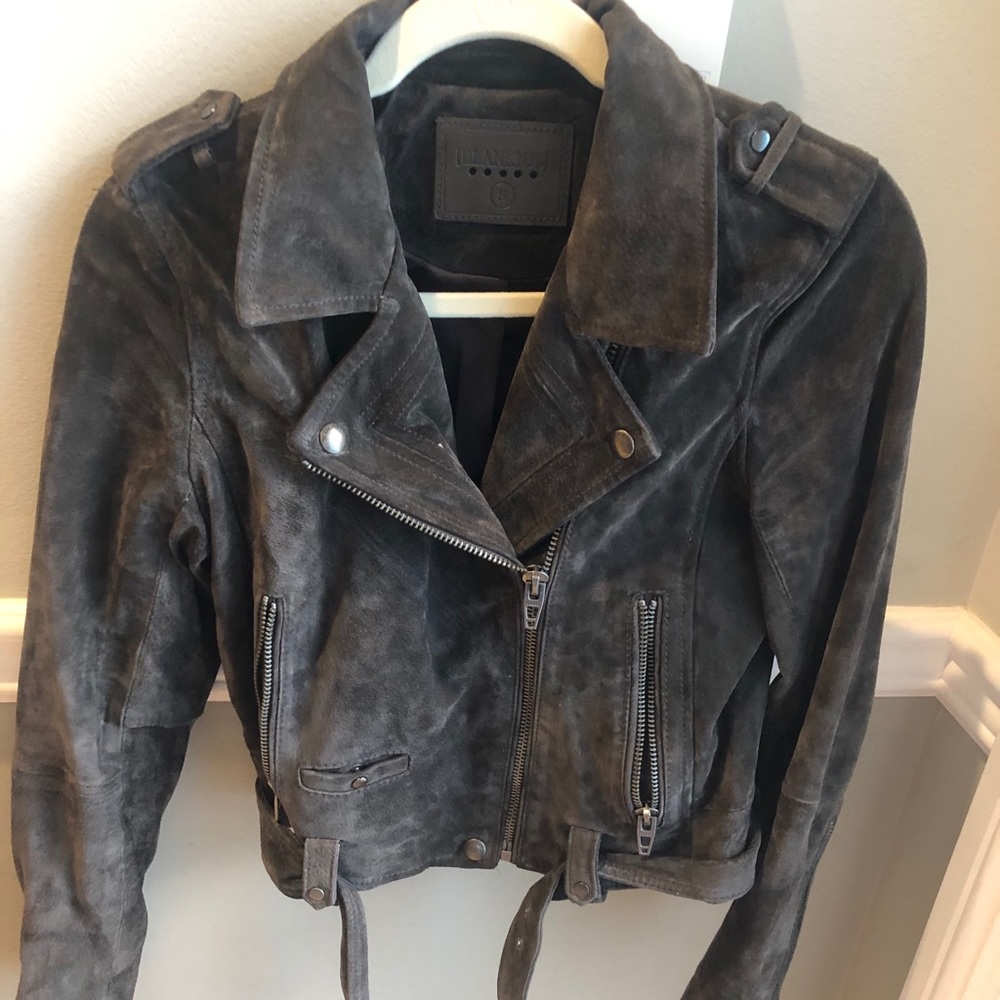Grey slate suede BlankNYC Moto jacket